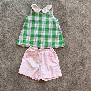 Green Plaid Top and Pink Shorts Set